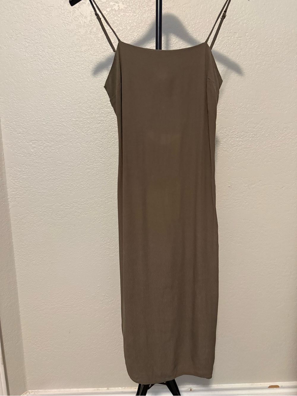 Lulu's Olive Slip Midi Dress with Spaghetti Straps